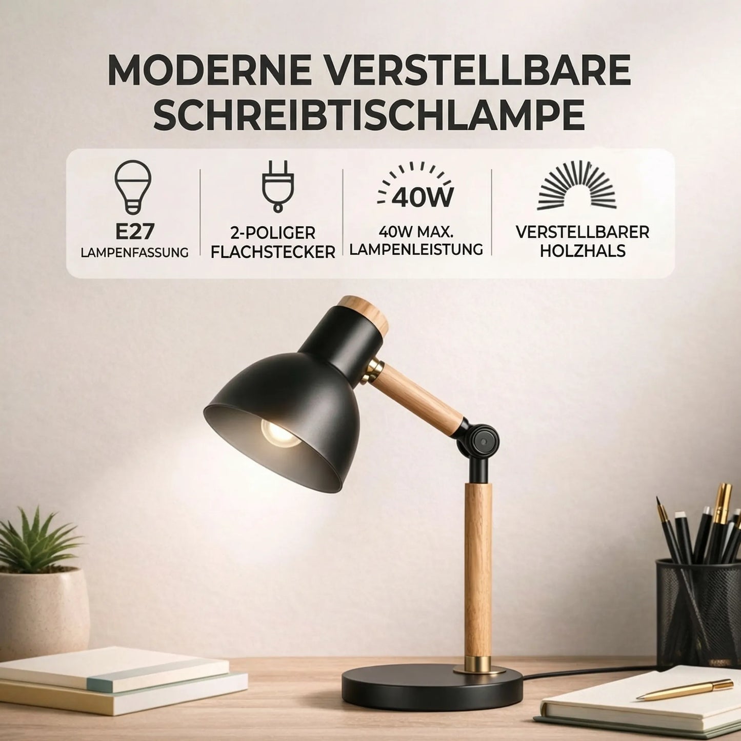 HoutLicht Tischlampe für Schreibtisch | Karnz