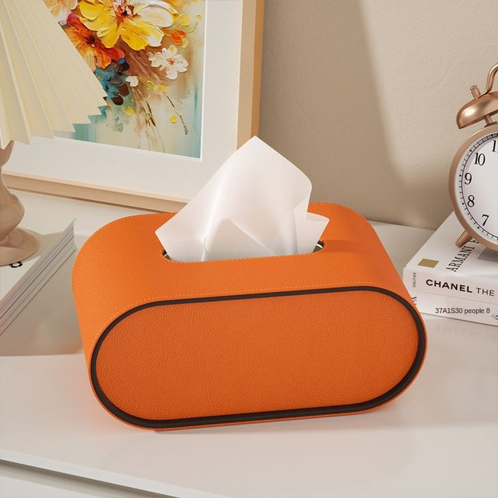 TissuLuxe Oval – Leder Taschentuchboxbezug für Wohnzimmer, Auto & Büro | Karnz