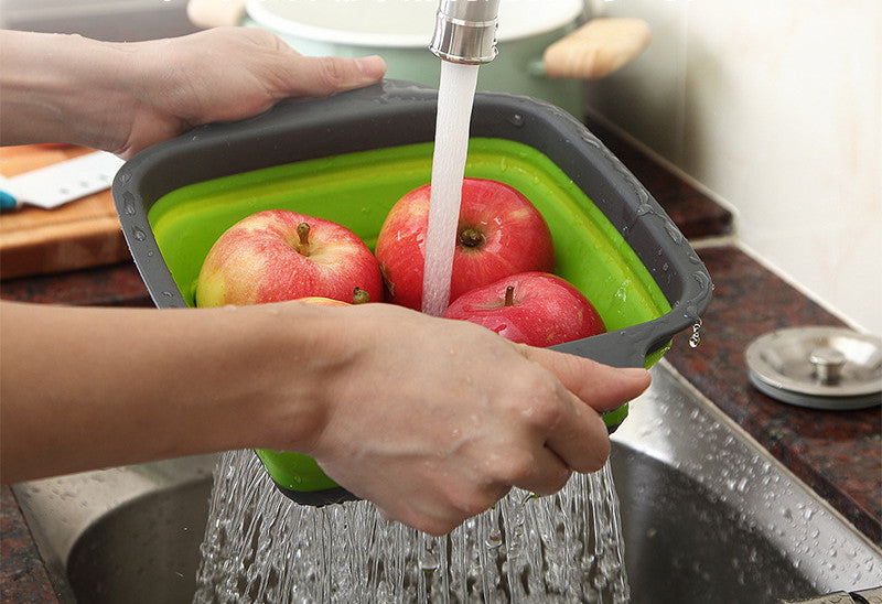 Silikon Faltbarer Abflusskorb Obst Gemüse Waschkorb Sieb | Karnz