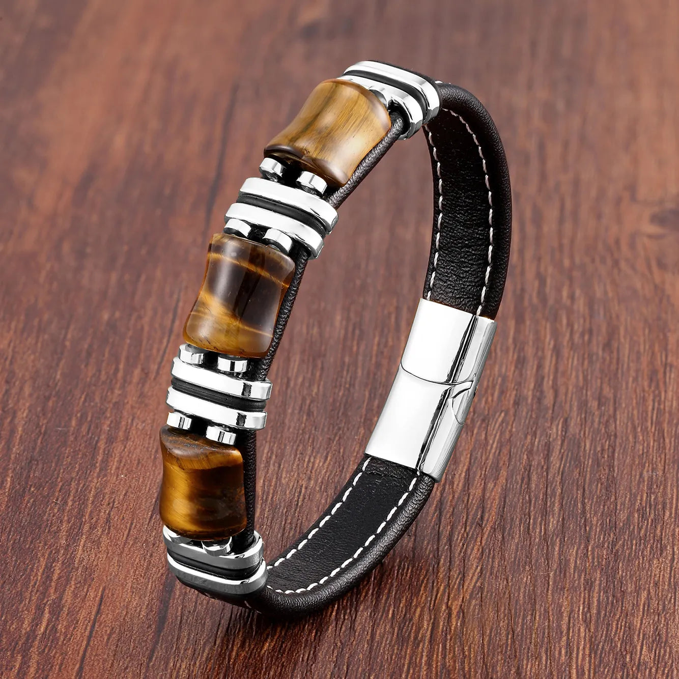 Lederarmband mit Tigerauge-Naturstein