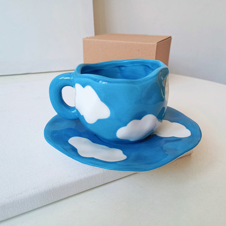 Handbemalter kreativer Kaffeebecher, Keramiktasse und Untertassenset | Karnz