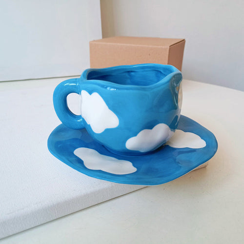 Handbemalter kreativer Kaffeebecher, Keramiktasse und Untertassenset | Karnz