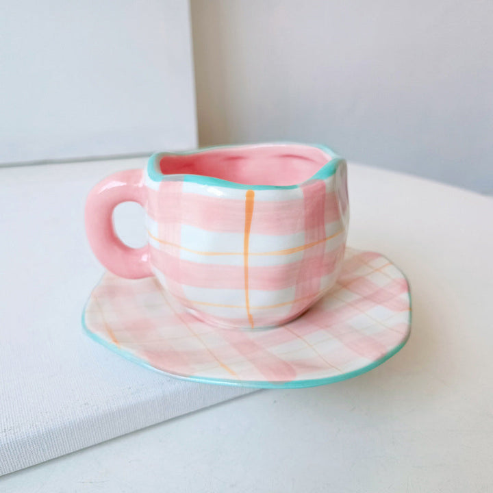 Handbemalter kreativer Kaffeebecher, Keramiktasse und Untertassenset | Karnz
