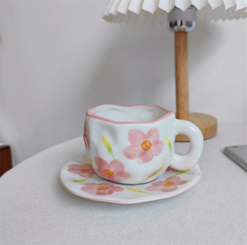 Handbemalter kreativer Kaffeebecher, Keramiktasse und Untertassenset | Karnz