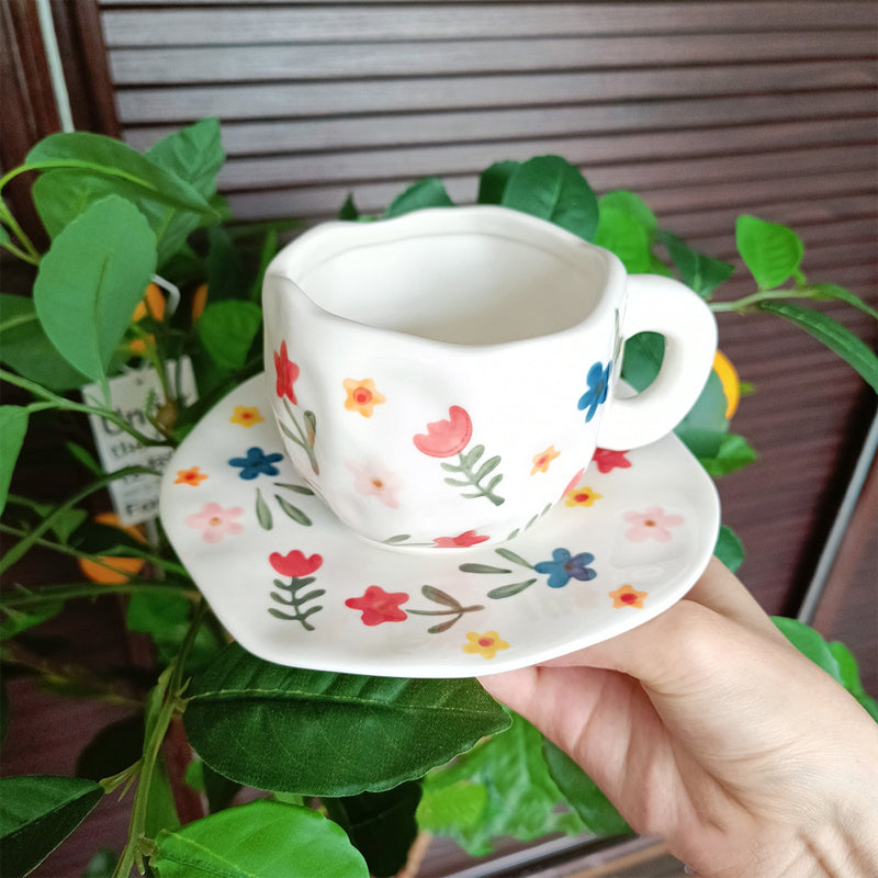 Handbemalter kreativer Kaffeebecher, Keramiktasse und Untertassenset | Karnz