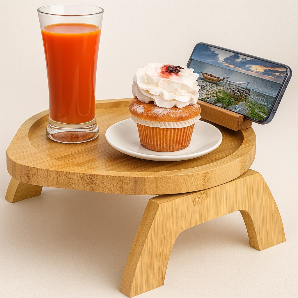 SofaNest Armlehnen Tisch Holz Sofa Beistelltisch Mit Telefonhalter | Karnz