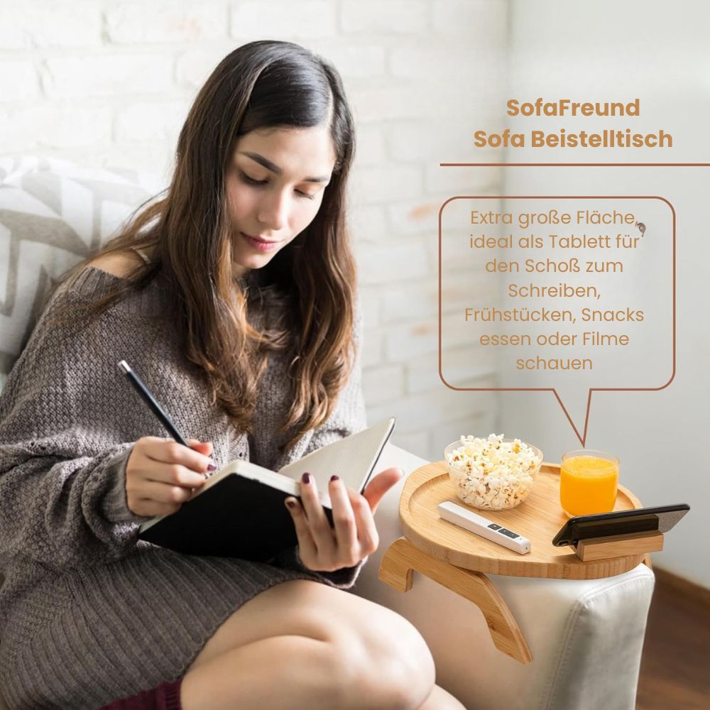SofaNest Armlehnen Tisch Holz Sofa Beistelltisch Mit Telefonhalter | Karnz