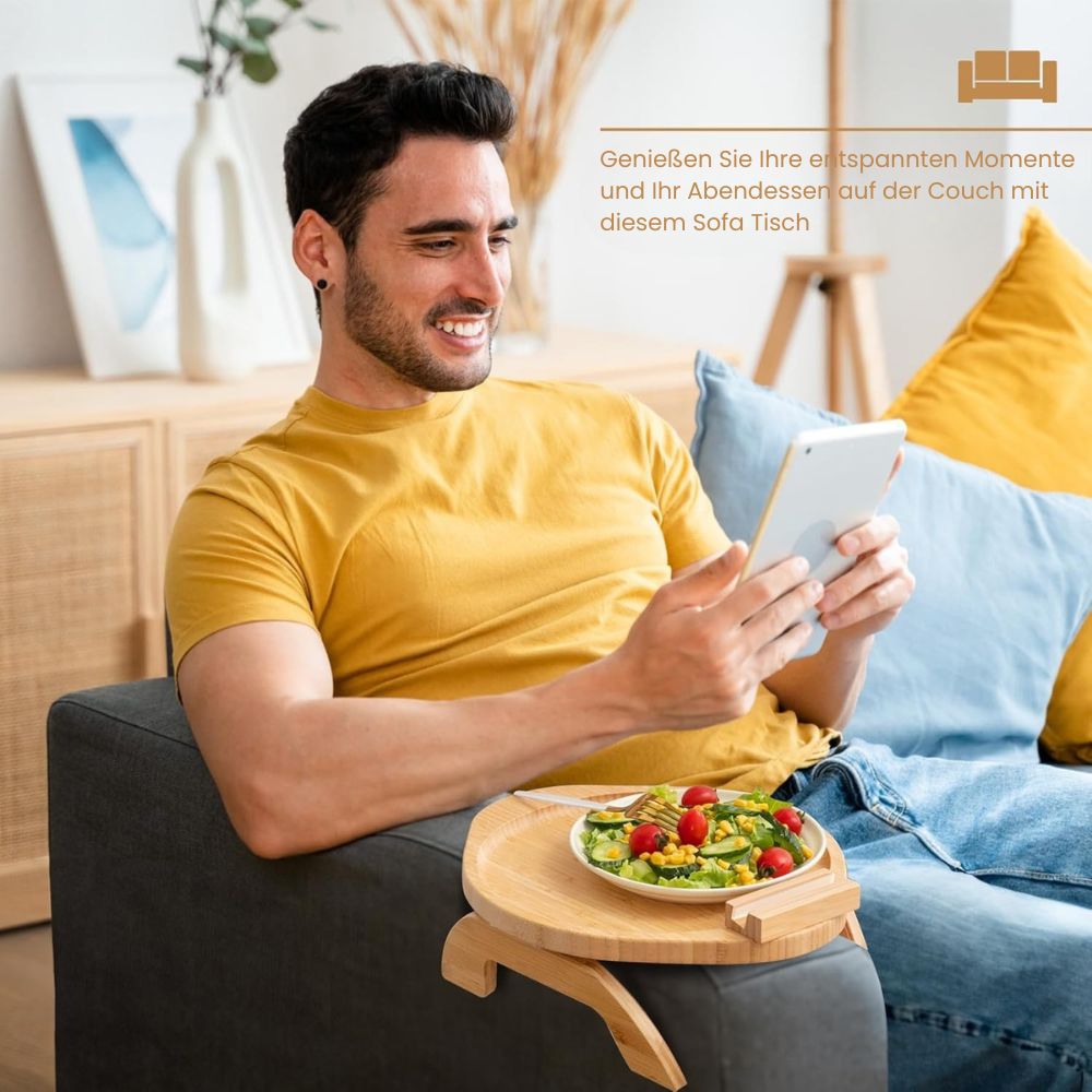 SofaNest Armlehnen Tisch Holz Sofa Beistelltisch Mit Telefonhalter | Karnz