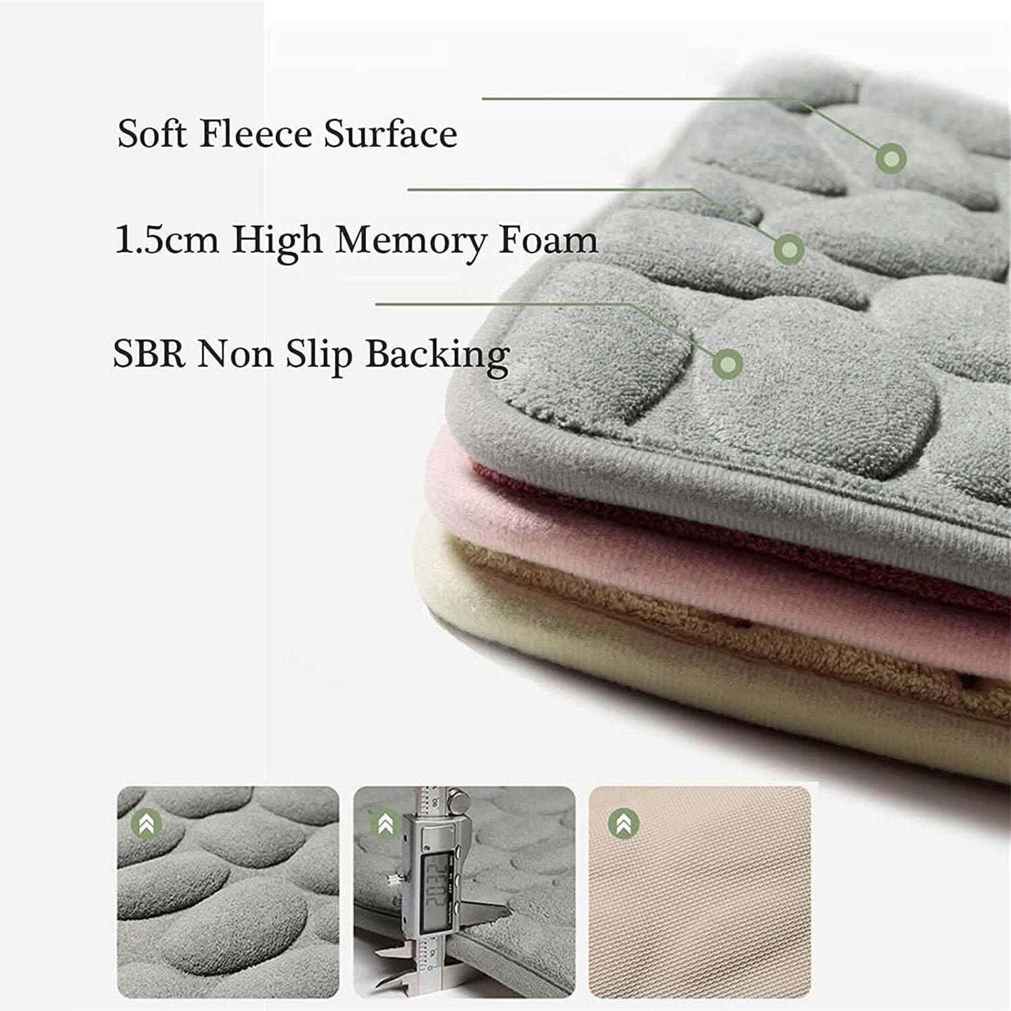 Weiche Badematte aus Memory-Schaum mit rutschfestem Grabsteinmuster
