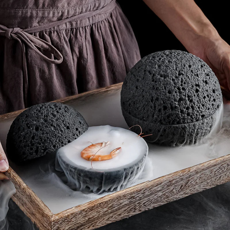 Spezial Lava-Stein Planet Sashimi Meeresfrüchte Trockeneis Servierplatte | Karnz