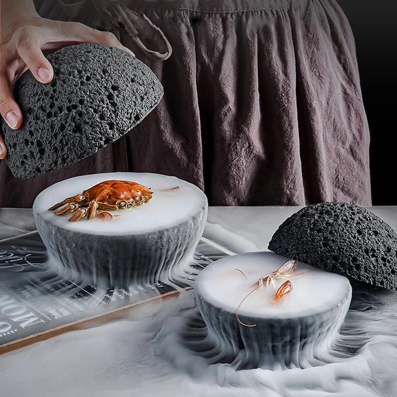 Spezial Lava-Stein Planet Sashimi Meeresfrüchte Trockeneis Servierplatte | Karnz