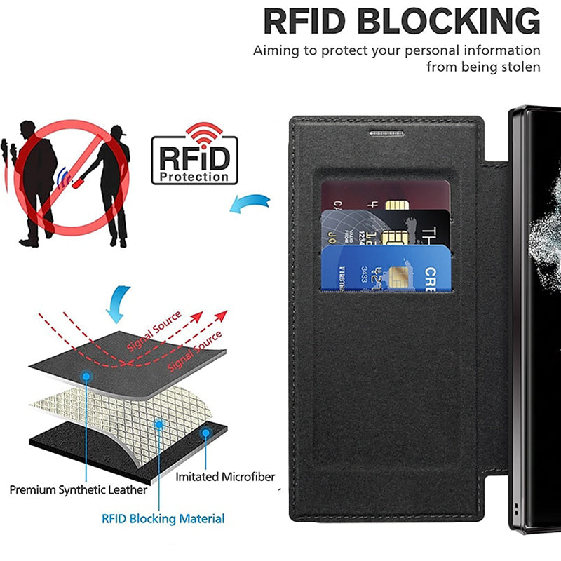 Sandsberg | Magnetische Samsung Flip-Hülle | Lederstruktur mit Ringhalter