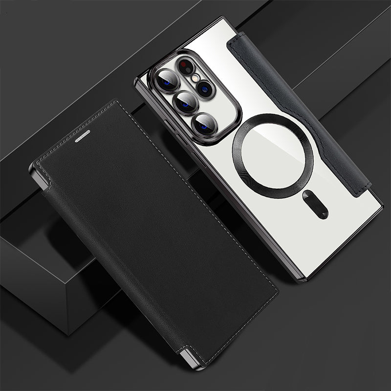 Sandsberg | Magnetische Samsung Flip-Hülle | Lederstruktur mit Ringhalter