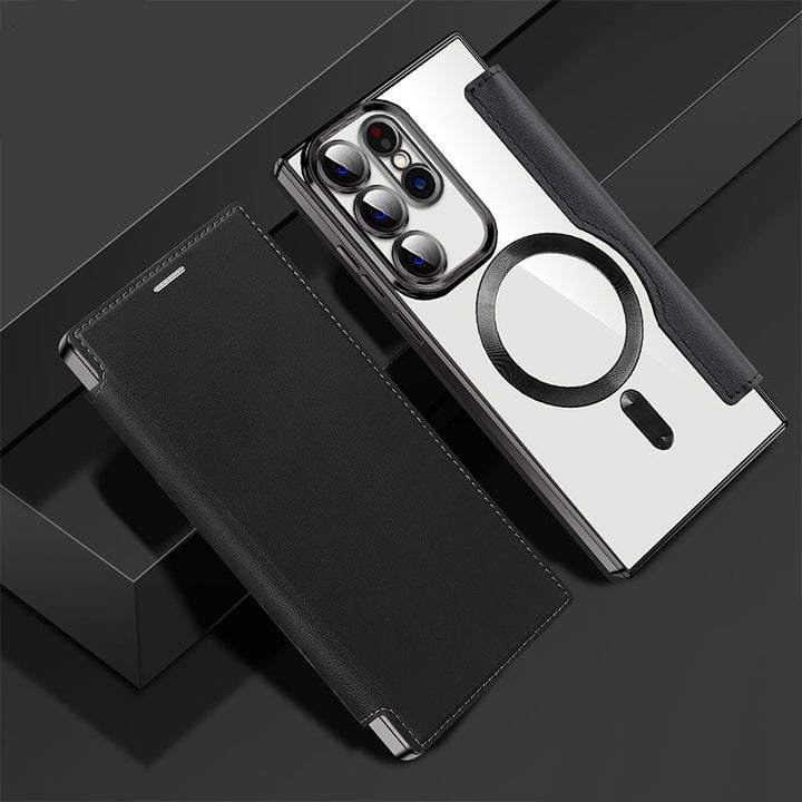 Sandsberg | Magnetische Samsung Flip-Hülle | Lederstruktur mit Ringhalter