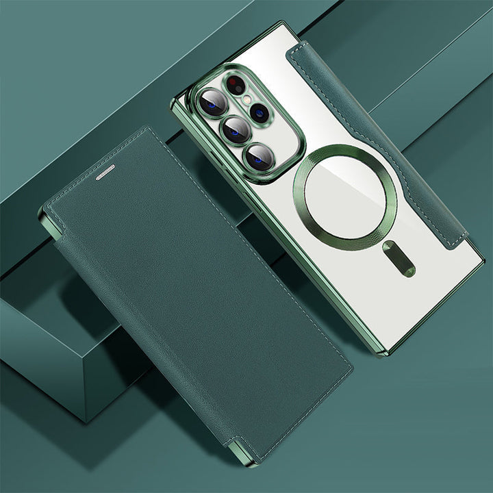 Sandsberg | Magnetische Samsung Flip-Hülle | Lederstruktur mit Ringhalter
