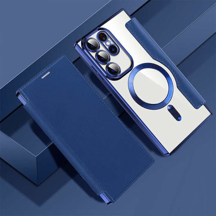 Sandsberg | Magnetische Samsung Flip-Hülle | Lederstruktur mit Ringhalter