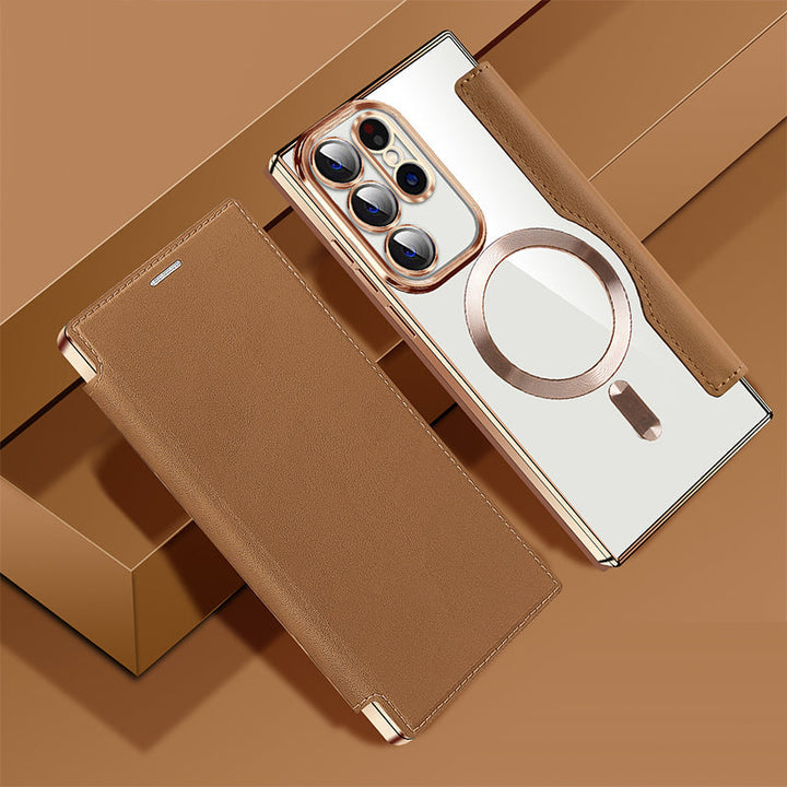 Sandsberg | Magnetische Samsung Flip-Hülle | Lederstruktur mit Ringhalter