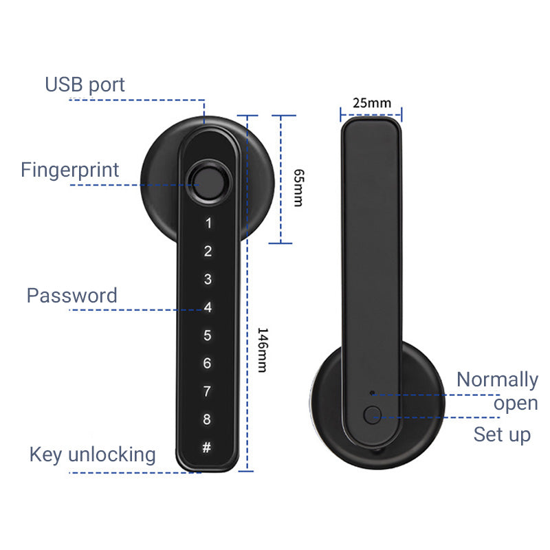 Intelligenter Türgriff mit Fingerabdrucksensor und Bluetooth-App-Steuerung
