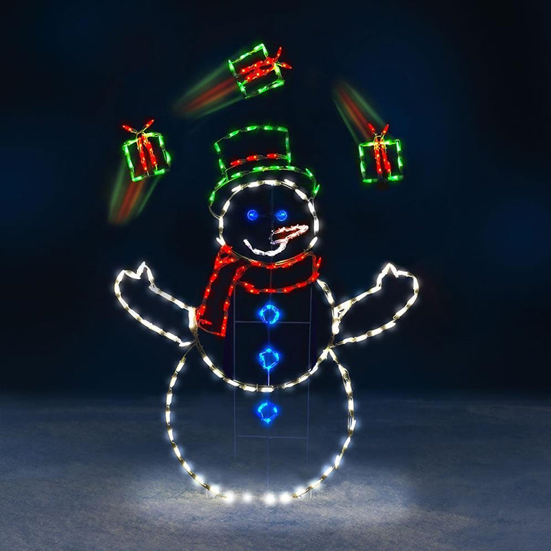 Animierte LED-Schneeballschlacht-Lichterkette | Weihnachtsdeko für draußen: Schneemann & Pinguin