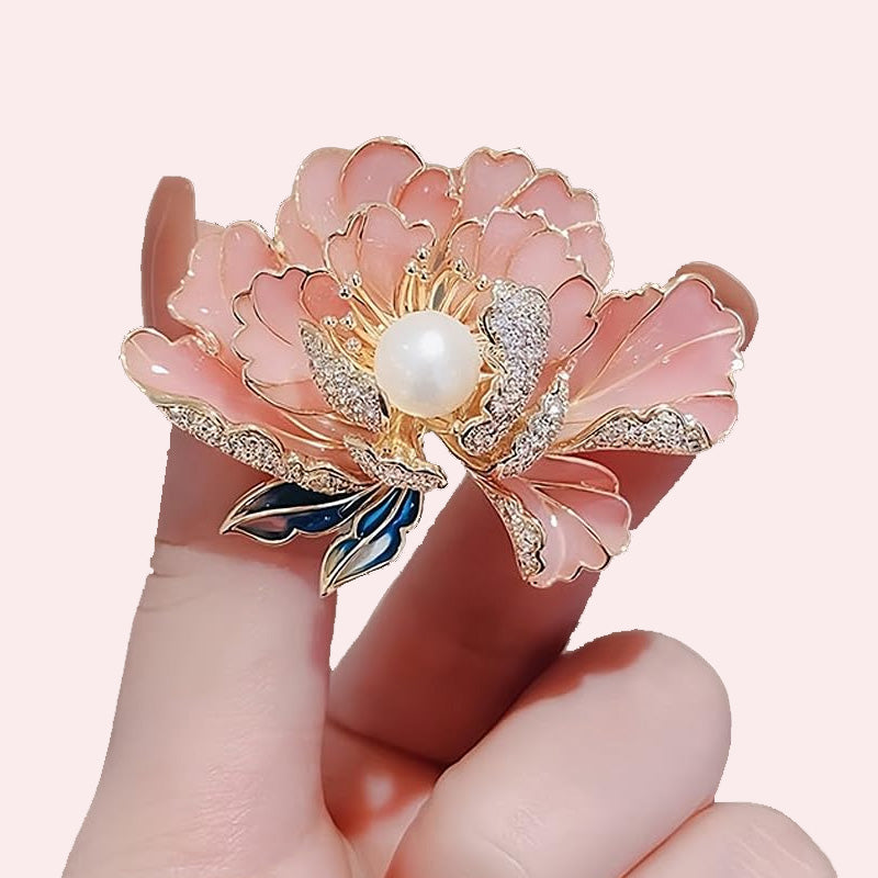 Elegante emaillierte Pfingstrosenbrosche für Damen