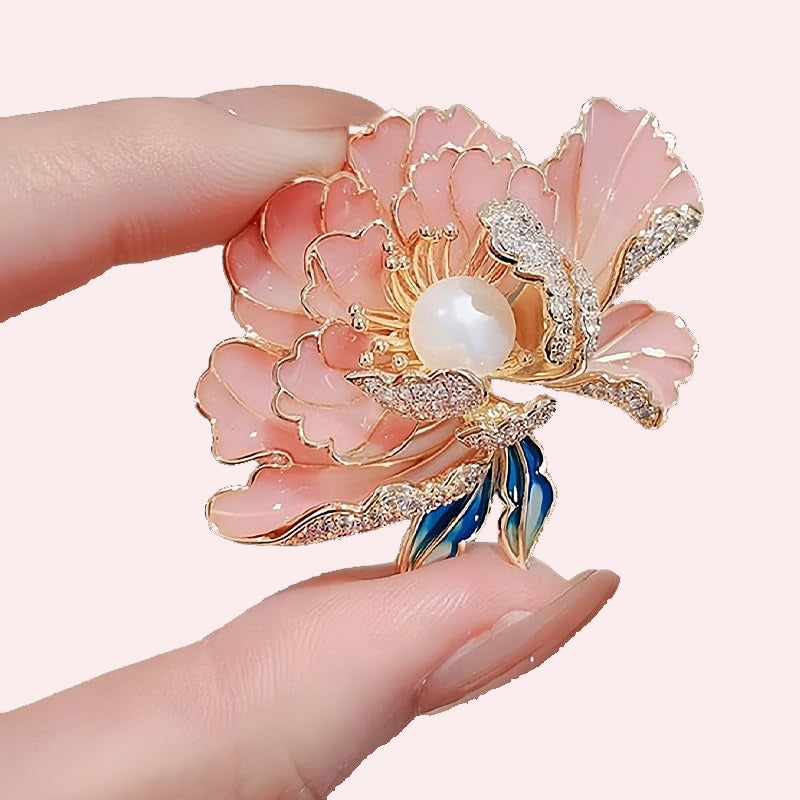 Elegante emaillierte Pfingstrosenbrosche für Damen