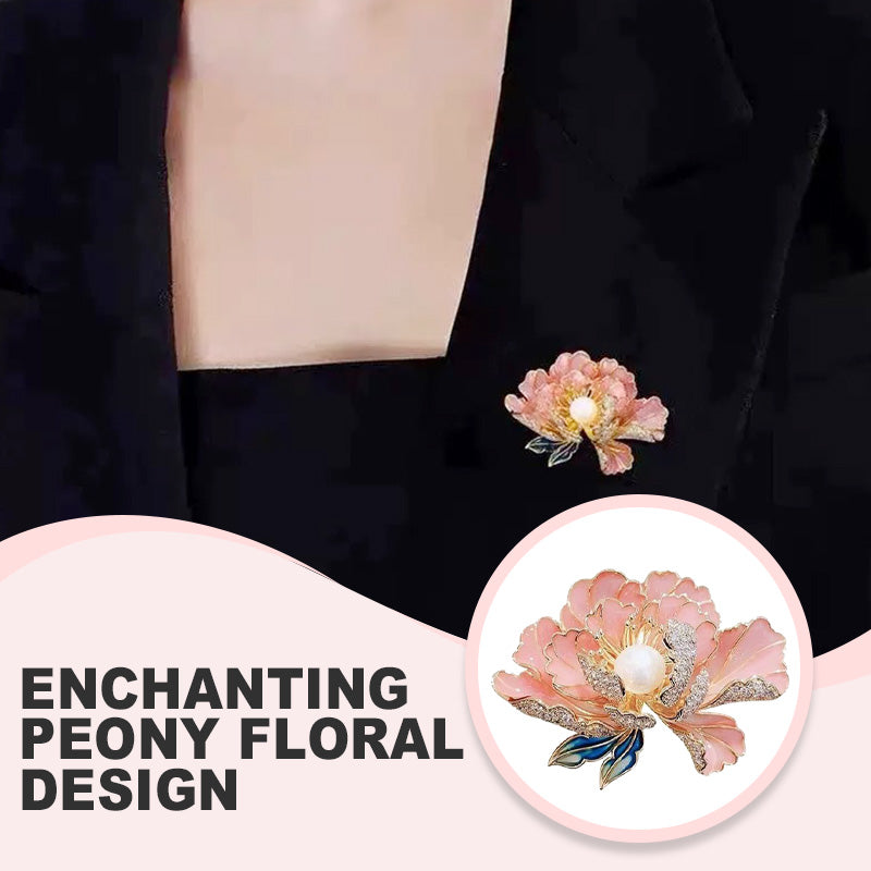 Elegante emaillierte Pfingstrosenbrosche für Damen