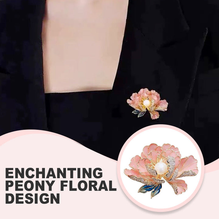 Elegante emaillierte Pfingstrosenbrosche für Damen