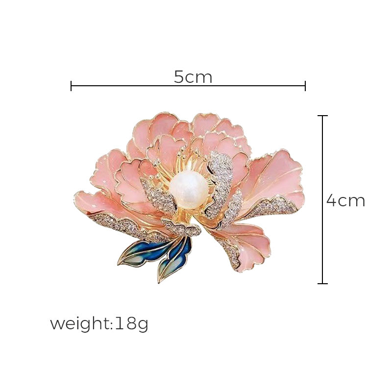 Elegante emaillierte Pfingstrosenbrosche für Damen