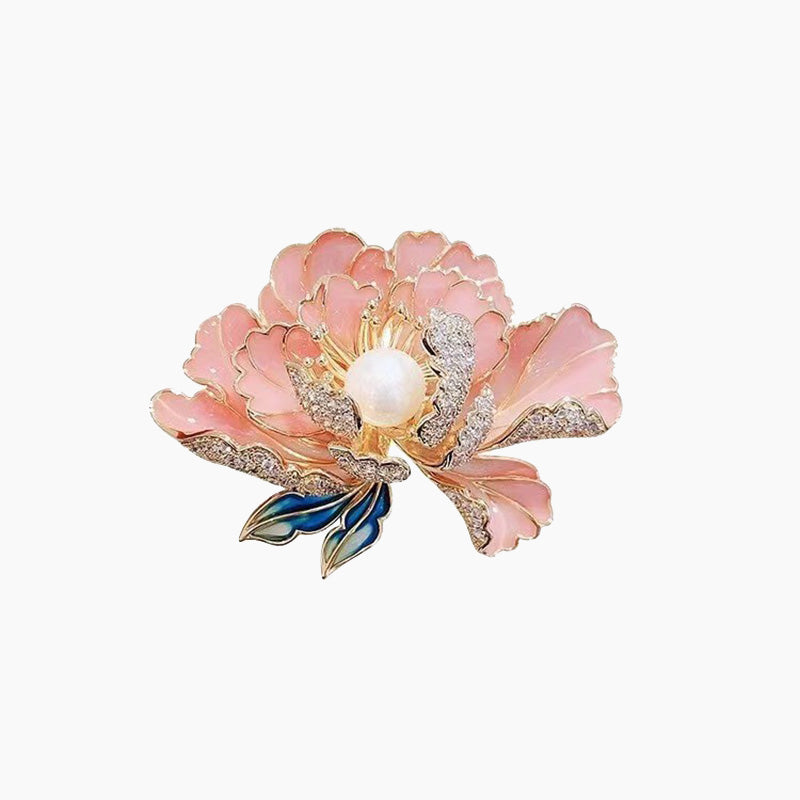 Elegante emaillierte Pfingstrosenbrosche für Damen