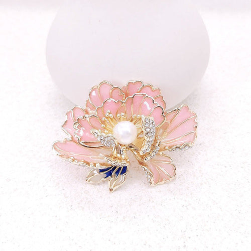 Elegante emaillierte Pfingstrosenbrosche für Damen