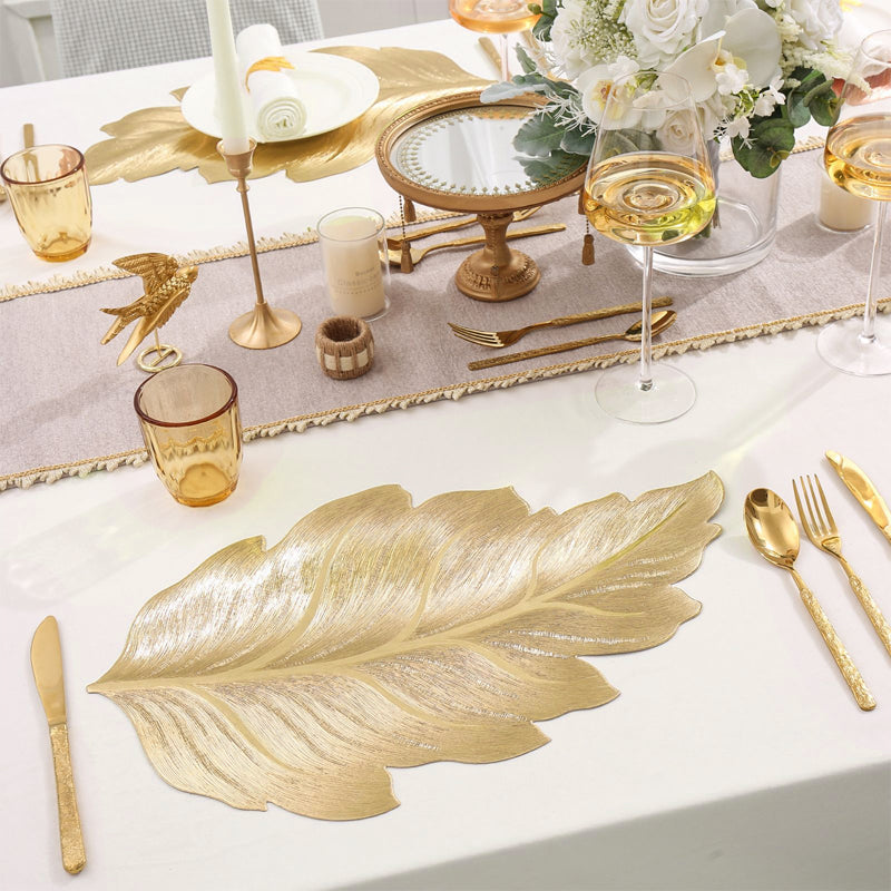Gold Leaf Luxus Platzdeckchen – 3D Elegante Tischmatte aus PVC | Karnz