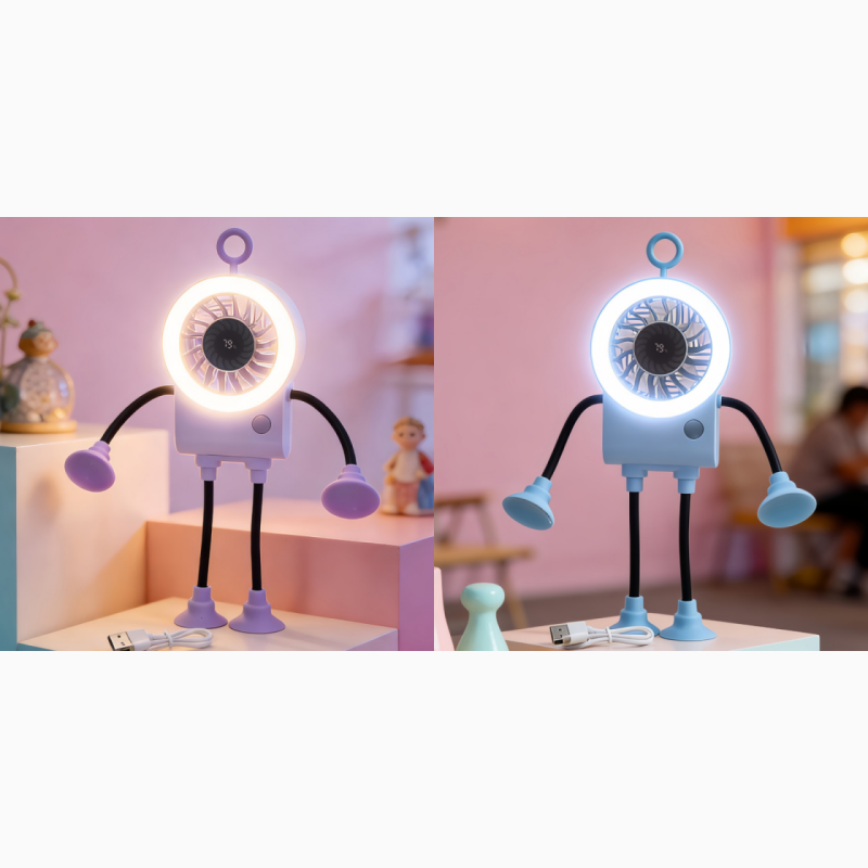 Flexibler Roboter Schreibtischventilator mit LED-Licht | Karnz