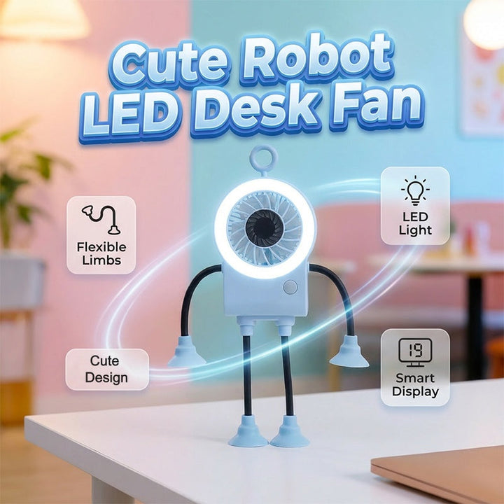 Flexibler Roboter Schreibtischventilator mit LED-Licht | Karnz
