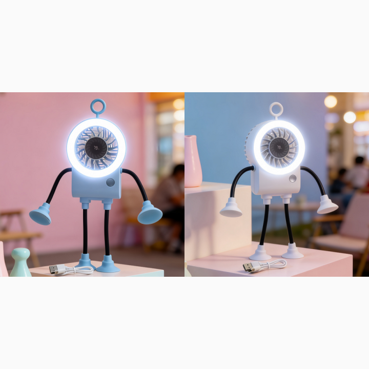 Flexibler Roboter Schreibtischventilator mit LED-Licht | Karnz