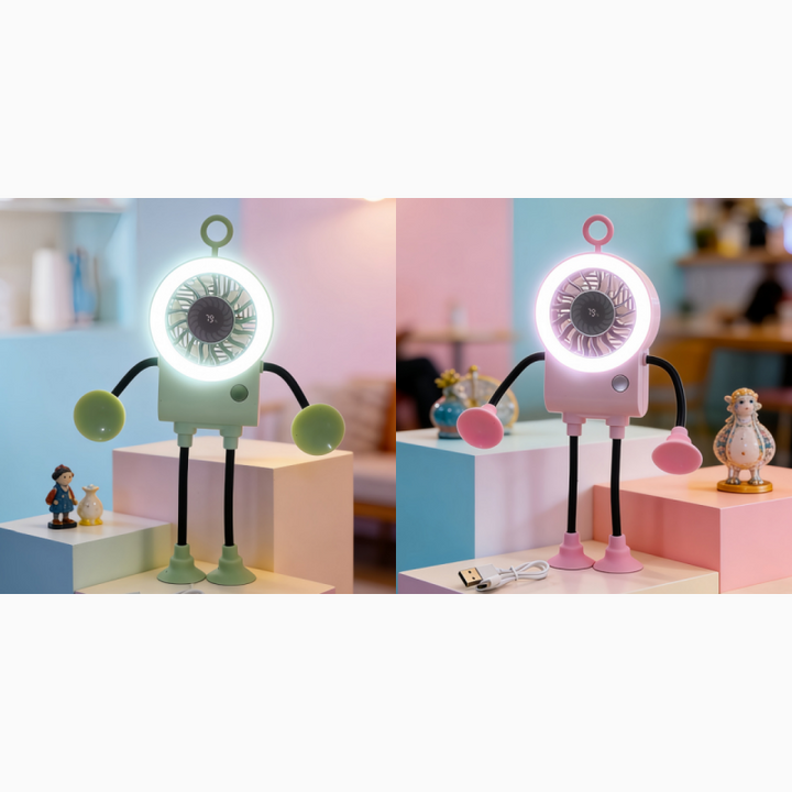 Flexibler Roboter Schreibtischventilator mit LED-Licht | Karnz