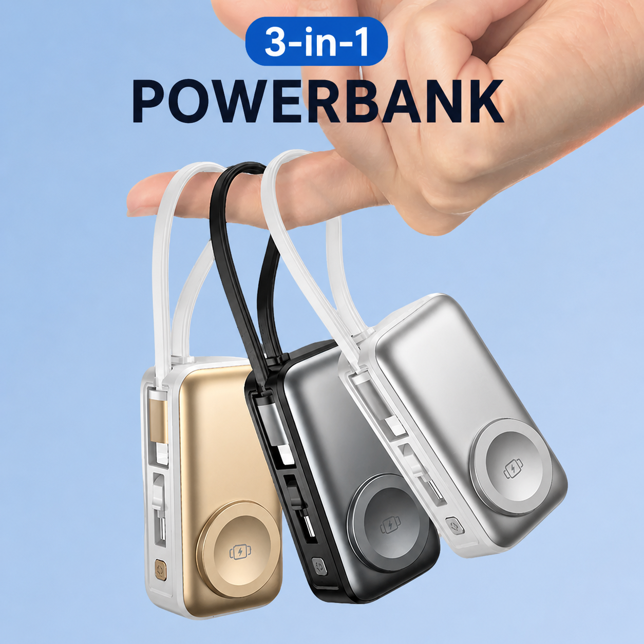 Magnetische 3-in-1 Powerbank mit kabelloser Ladung | Karnz