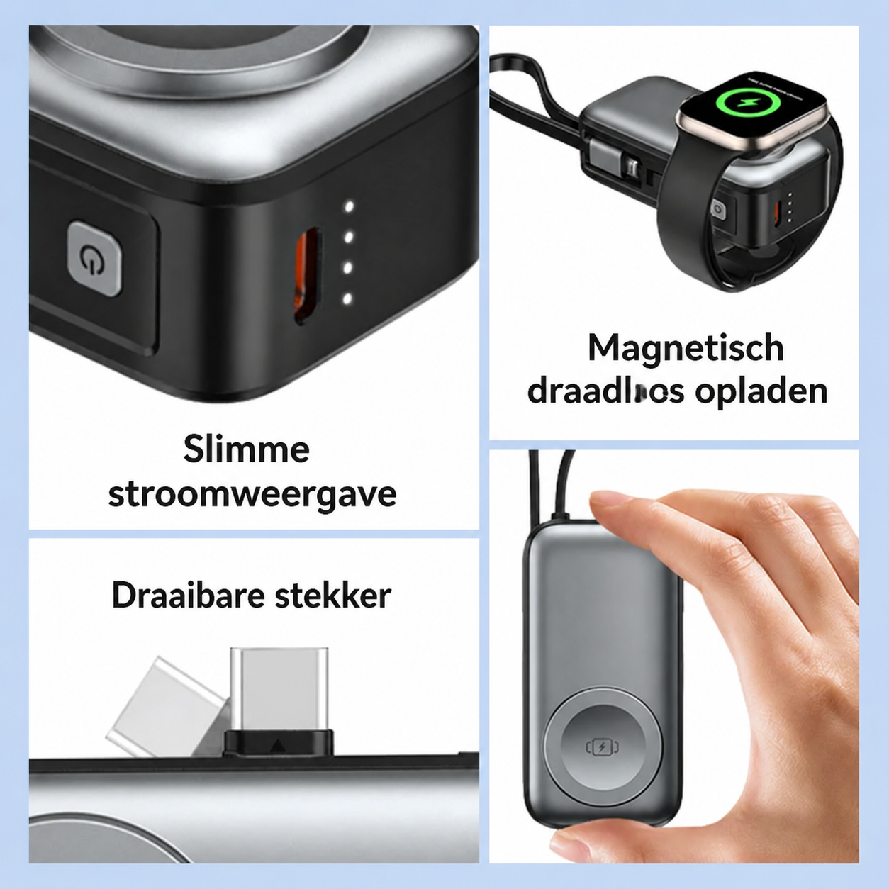 Magnetische 3-in-1 Powerbank mit kabelloser Ladung | Karnz