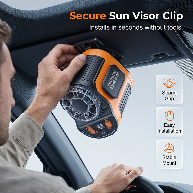 Transportabler Auto Clip-On Ventilator mit LED-Display | Karnz