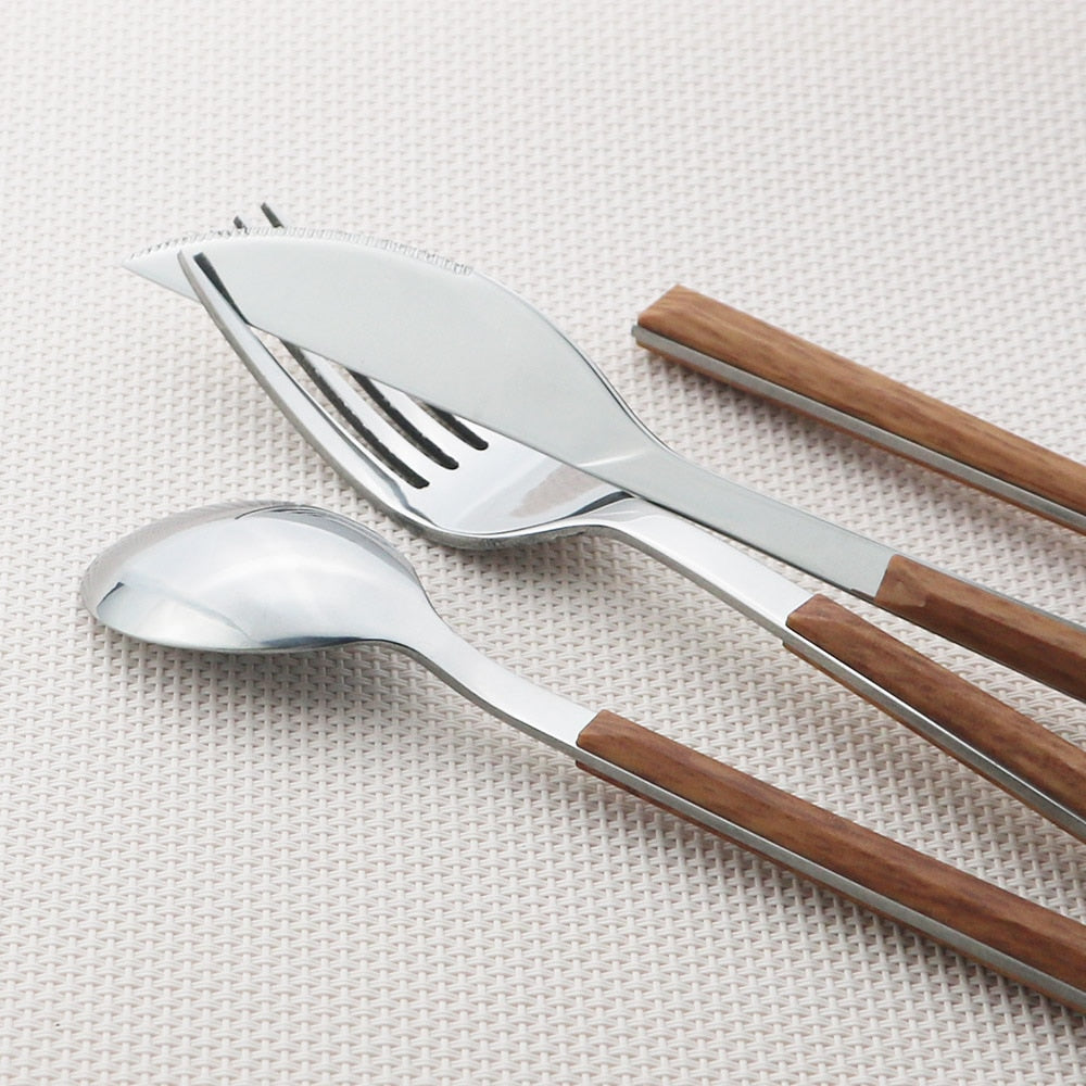 Edelstahl Geschirrset Imitation Holz Marmor Griff Set | Karnz