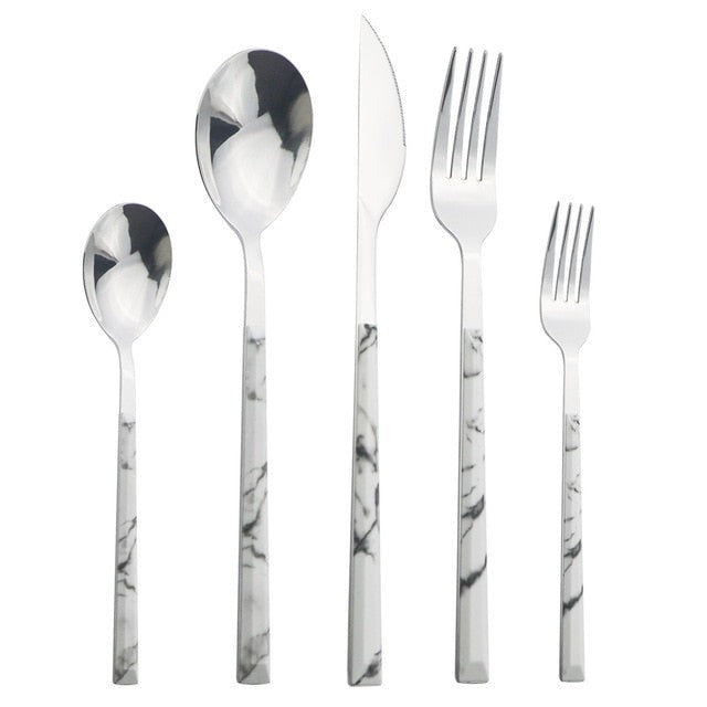Edelstahl Geschirrset Imitation Holz Marmor Griff Set | Karnz