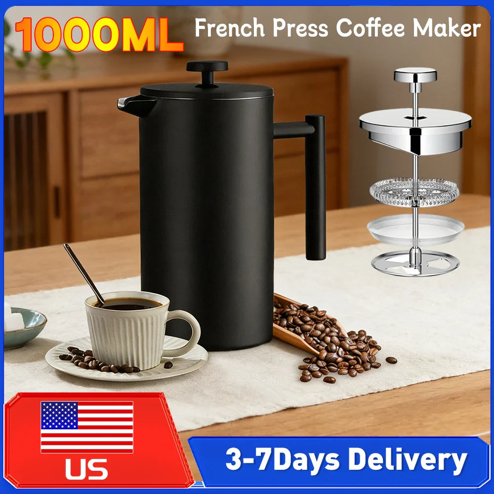 Edelstahl French Press Doppelwandig Isolierte Kaffee Tee Maker | Karnz