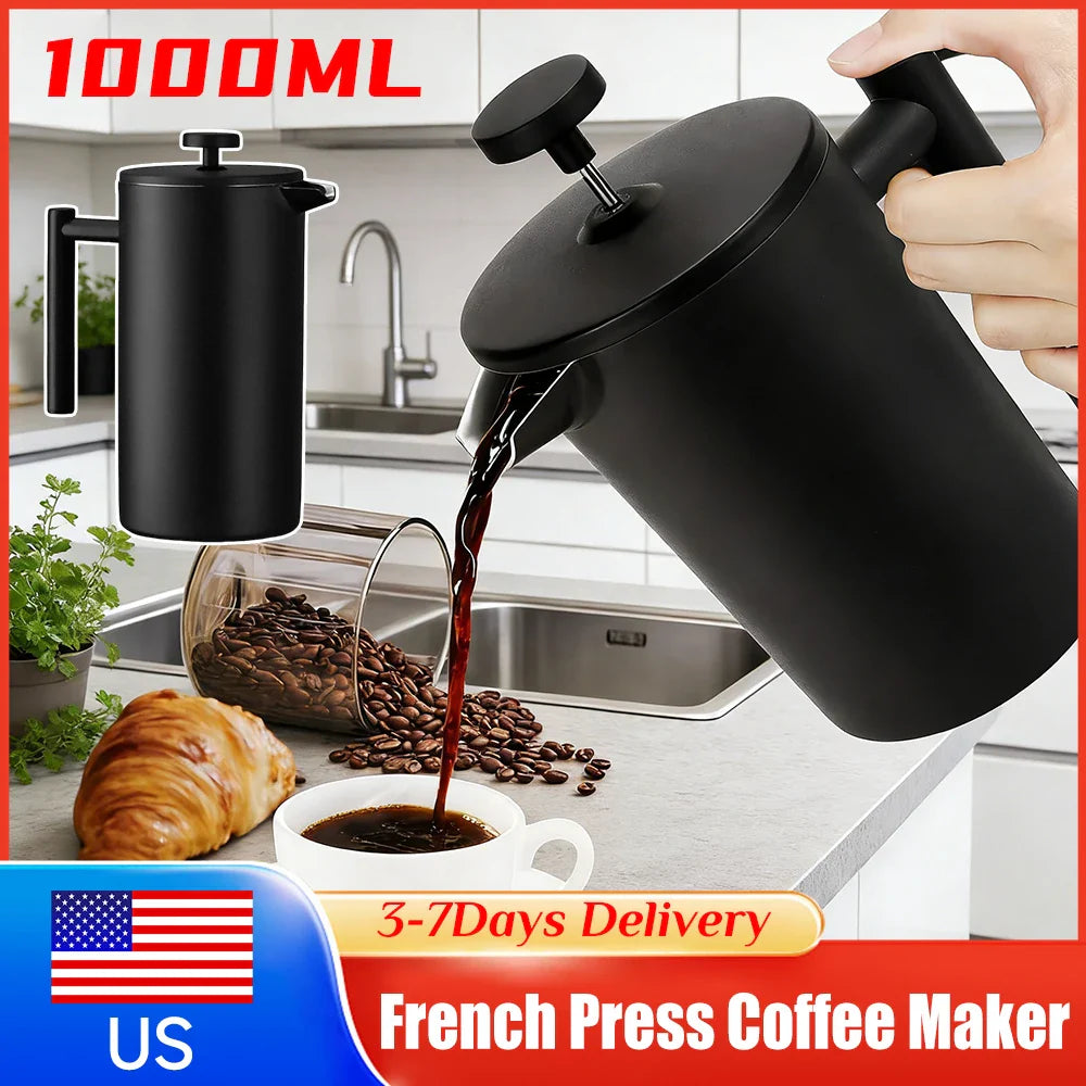Edelstahl French Press Doppelwandig Isolierte Kaffee Tee Maker | Karnz