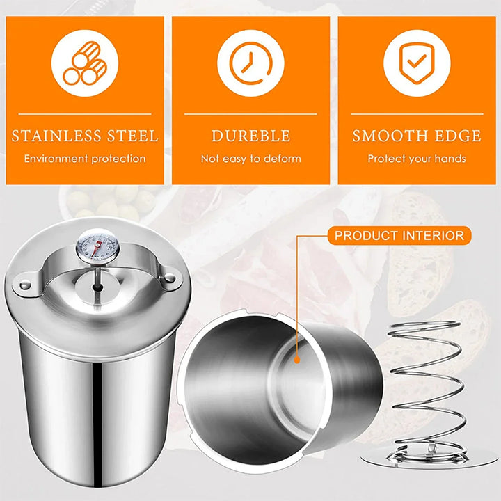 Edelstahl Schinkenmacher Fleischpresse Kochform mit Thermometer | Karnz