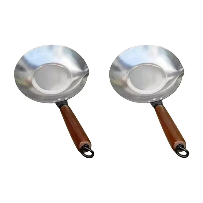 Edelstahl Zucker Schmelzpfanne Wok mit Auslauf Holzgriff | Karnz
