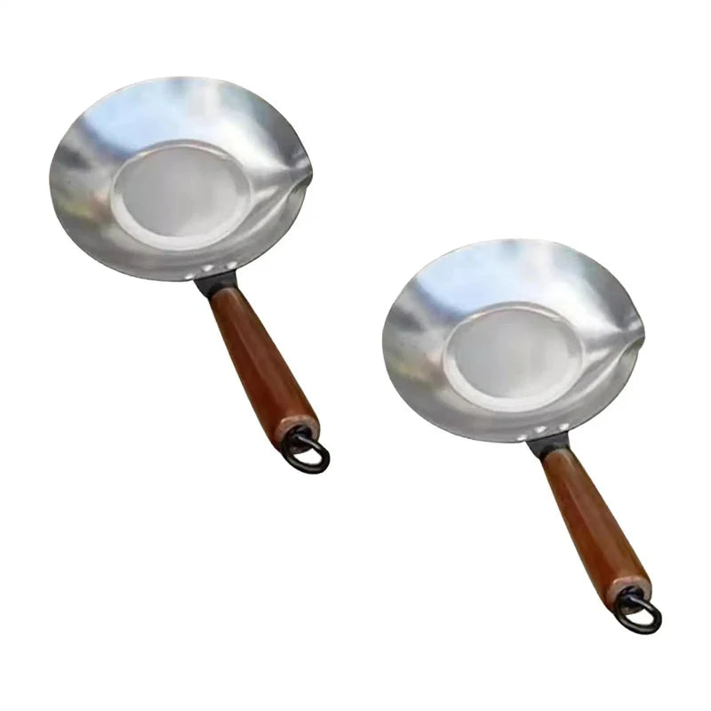 Edelstahl Zucker Schmelzpfanne Wok mit Auslauf Holzgriff | Karnz
