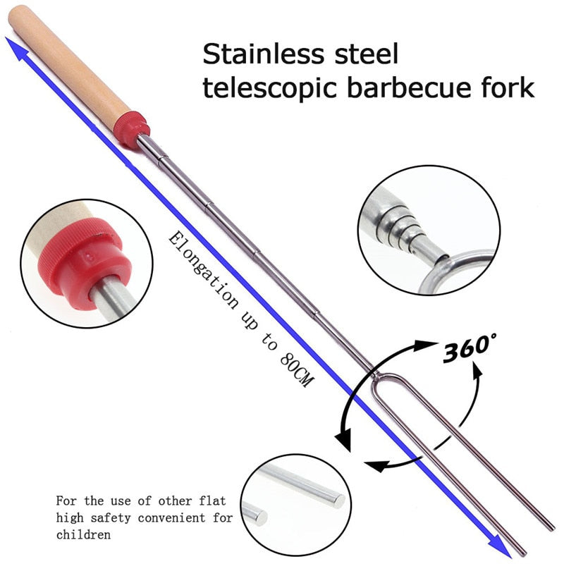 Edelstahl Holzgriff Verstellbarer BBQ-Gabelspieß | Karnz