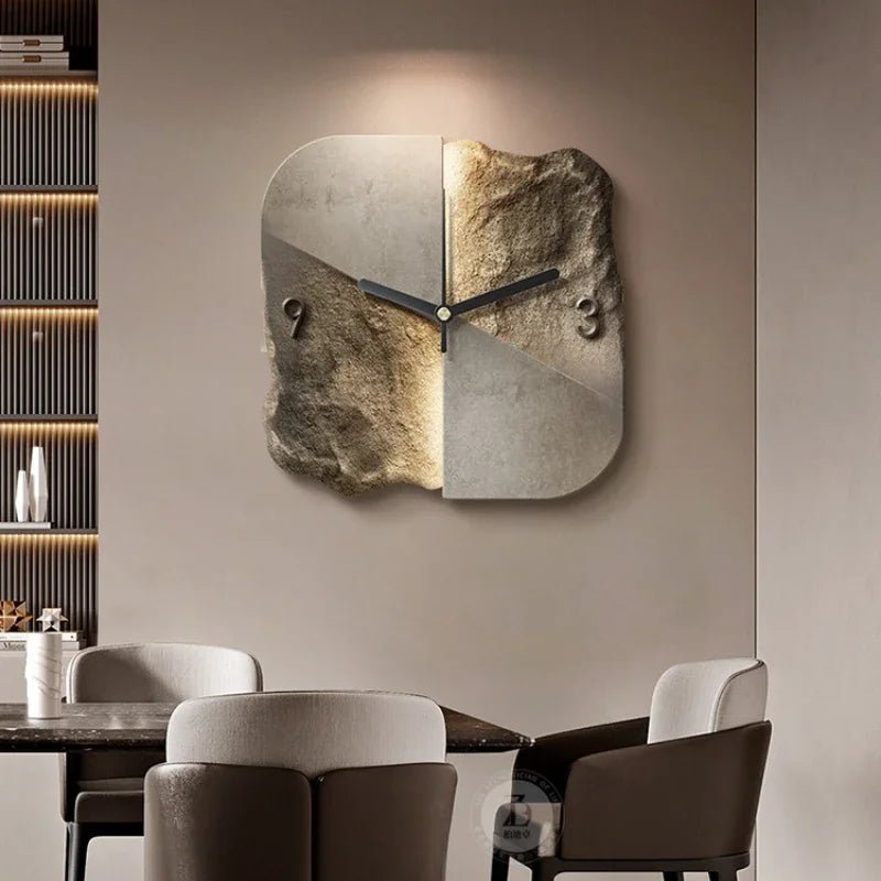 StoneAura – Moderne Wanduhr in Sandsteinoptik mit geräuschlosem Quarzwerk