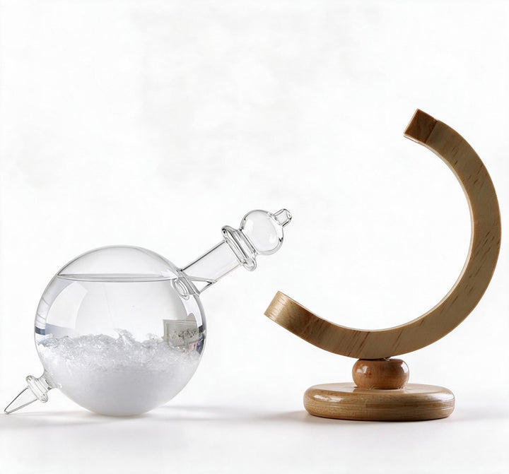 Karnz | Sturmglas Wettervorhersage Flasche Kristall Schreibtisch Barometer mit Holzfuß