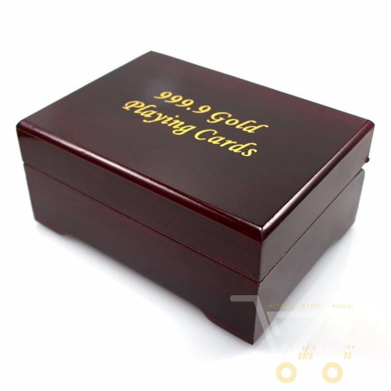 24K vergoldete Spielkarte mit Holz - Style Box