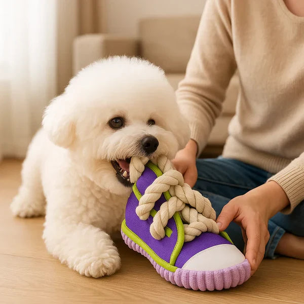 Robustes Hundespielzeug Sneaker mit Seil und Quietscherfunktion Karnz